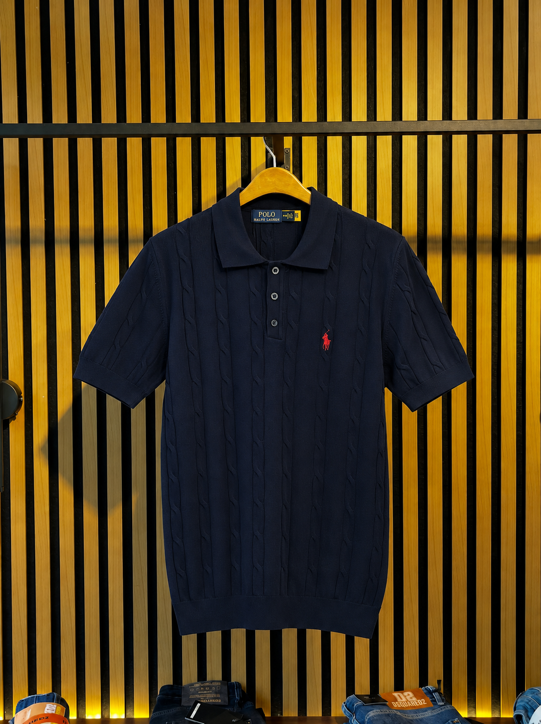 POLO RALPH LAUREN Lacivert Polo Yaka Örgü Dokulu Triko