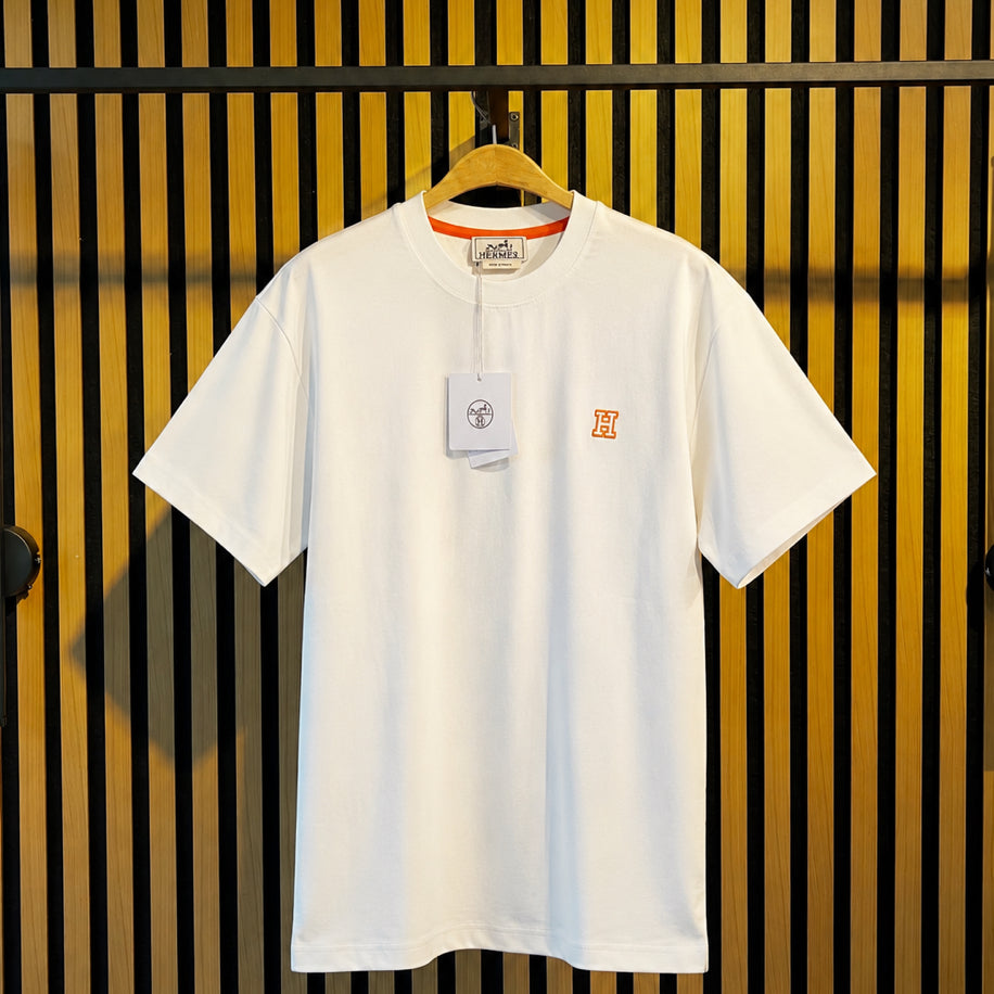 HERMES Beyaz Logo Nakışlı T-Shirt