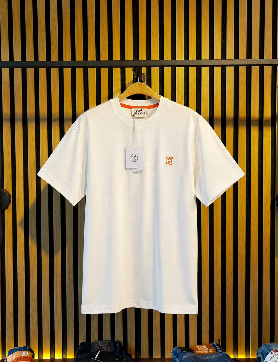 HERMES Beyaz Logo Nakışlı T-Shirt